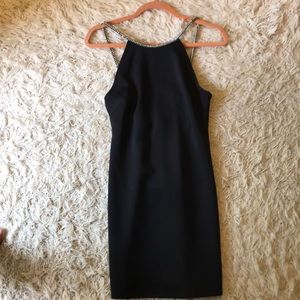 BLACK BODYCON WITH BEJEWELED STRAPS